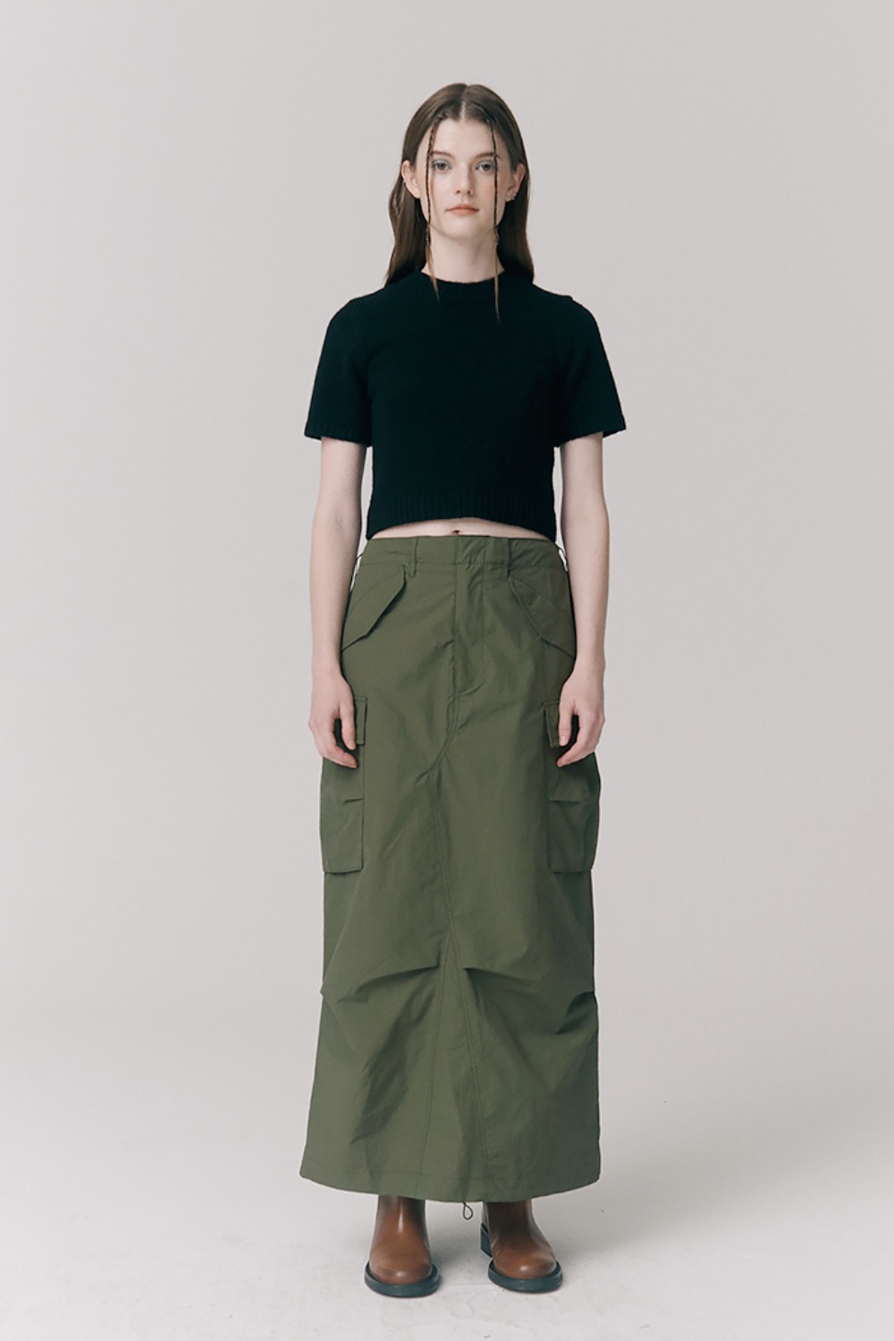 B - Nylon Cargo Skirt [Khaki]