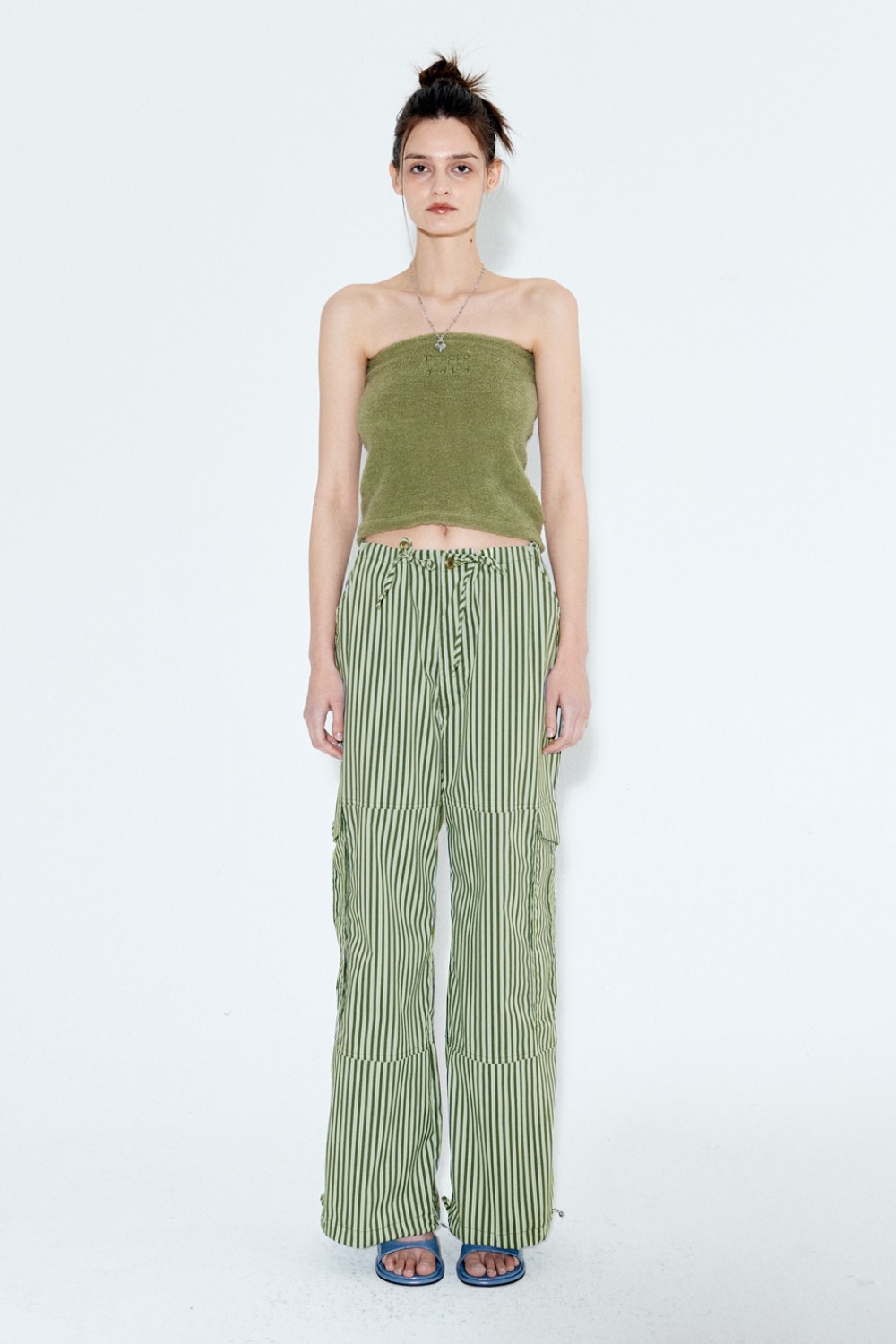Stripe string cargo pants [Green]