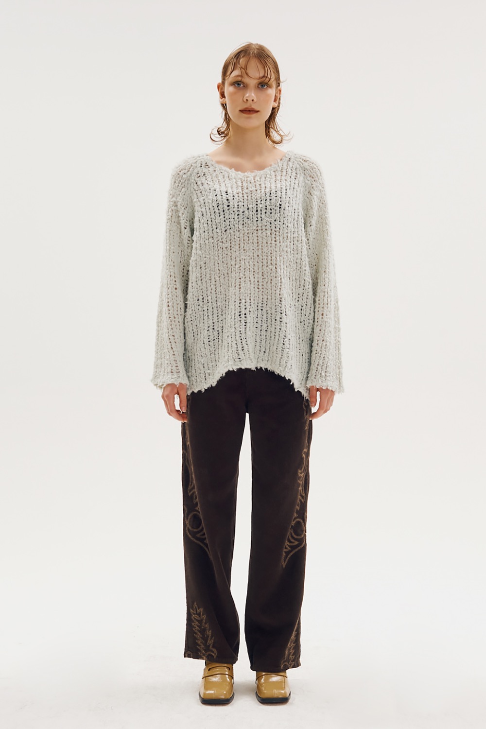 Handle v-line knit [Gray]
