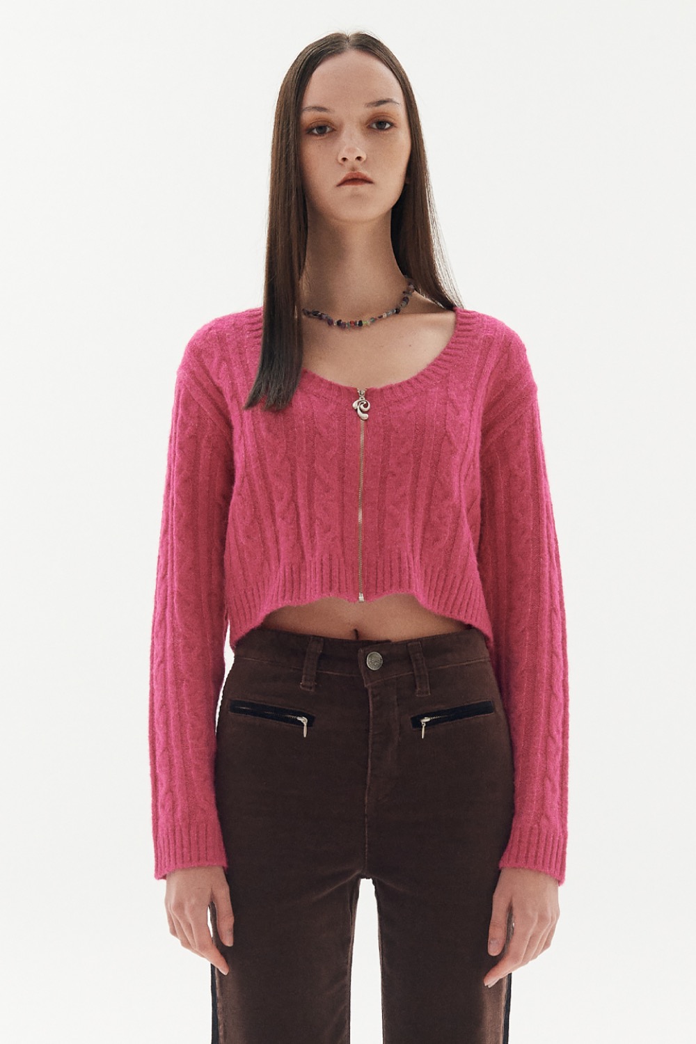Authentic zipper cardigan [Pink]