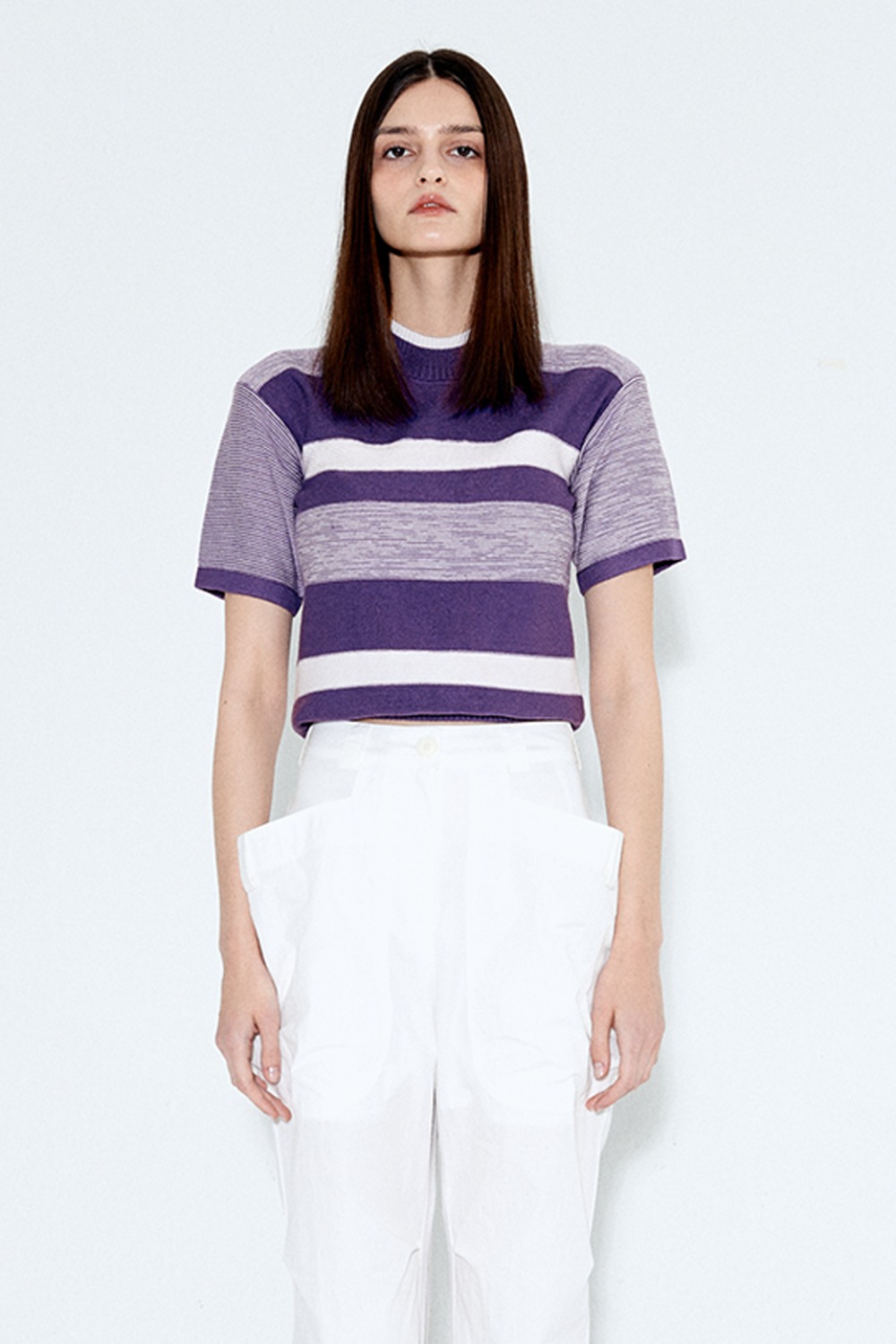 Horizon stripe knit top [Purple]