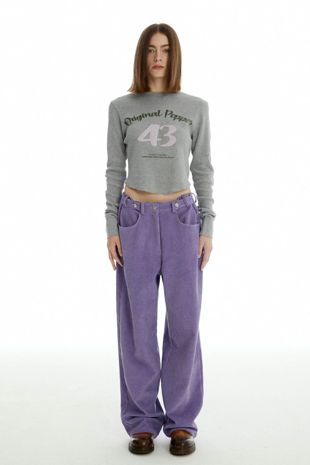 Corduroy Pocket embroidery pants [Purple]